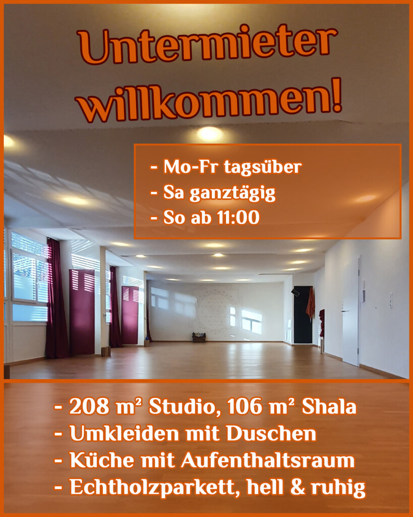 Untervermieter willkommen 10 2026 Untermieter willkommen - Miete unser Yogastudio